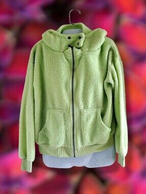 Porridge | Anthro | NWT Cozy Light Neon Green Sherpa Zip-Up Jacket (SIZE S)